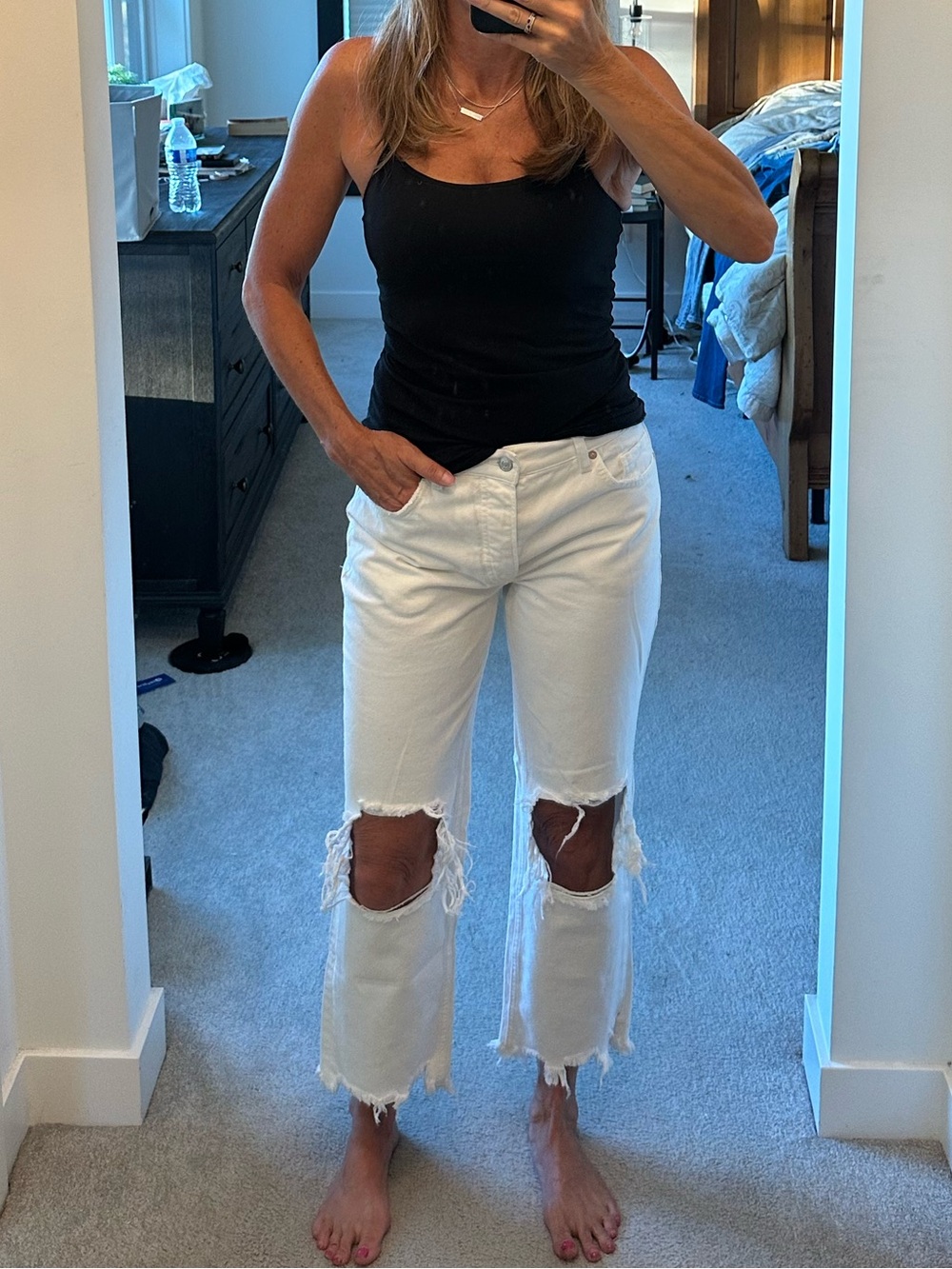 We The Free White Distressed Boyfriend Jeans